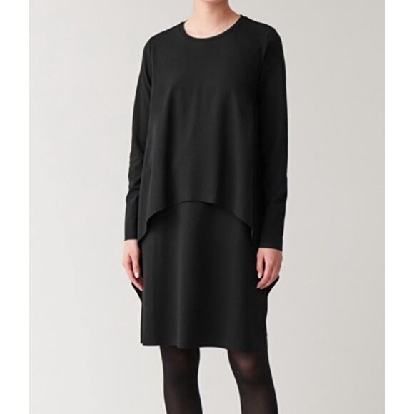 COS Double Layer Black Dress – XS Long Sleeve Fall Avante Garde Minimalist Chic - Picture 2 of 9